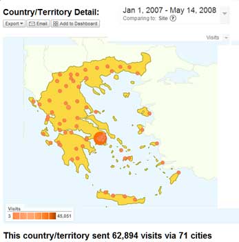 Γεωγραφική κατανομή επισκεπτών  - στατιστικά Σεπτεμβρίου 2007, για το psi-gr.tripod.com